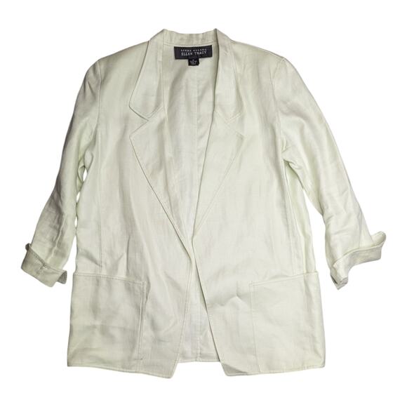 Vtg 1990s Linda Allard Ellen Tracy Pale Green 100% Linen Open Front Blazer 2 - Picture 1 of 5